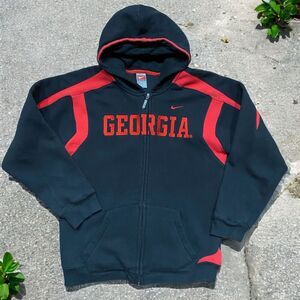 Nike Vintage 90s UGA Georgia Bulldogs Full Zip Black Red Hoodie Women's Size M